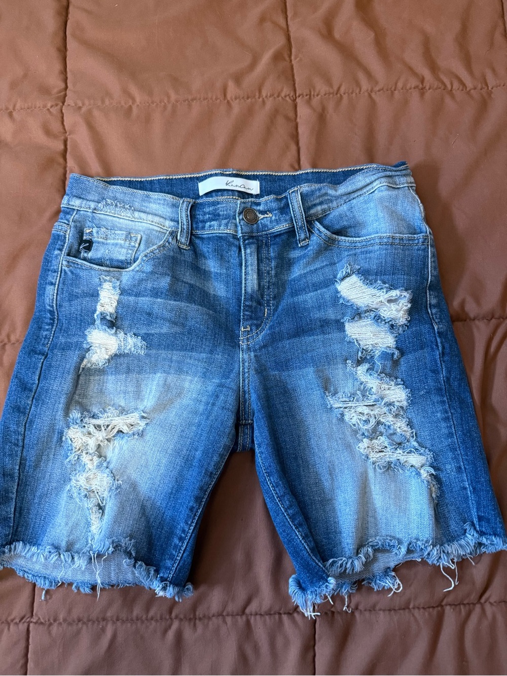 Kancan Distressed Blue Denim Longer Style Shorts Size 27